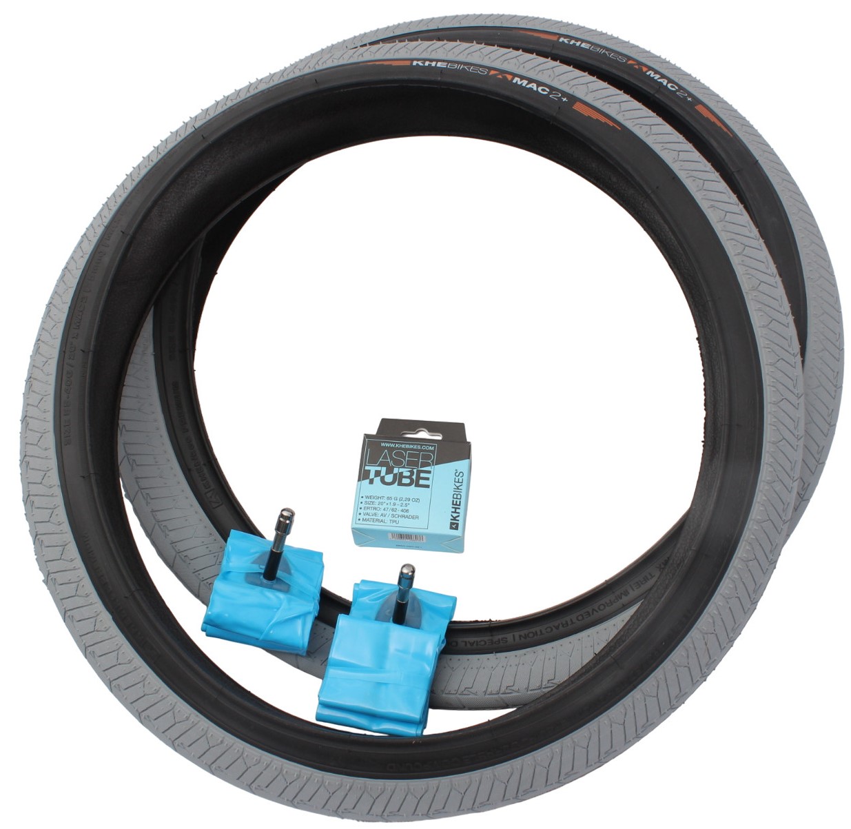BMX tires 2x MAC2+ wire gray + 2x KHE LASER tube