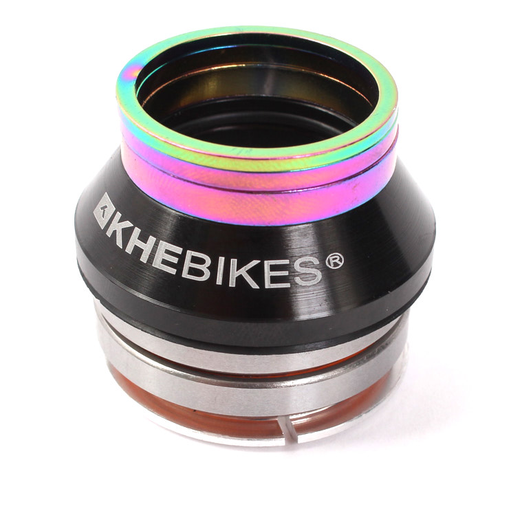 BMX Steuersatz KHEbikes Oil Slick und schwarz mit 3 Spacern und hochwertigen Industrielagern