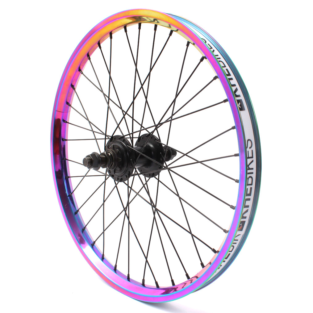Hinteres 20 Zoll BMX Laufrad mit Oil Slick Farbe Oil Slick Hinterrad mit 36 Speichen und 9 Zahn Ritzel