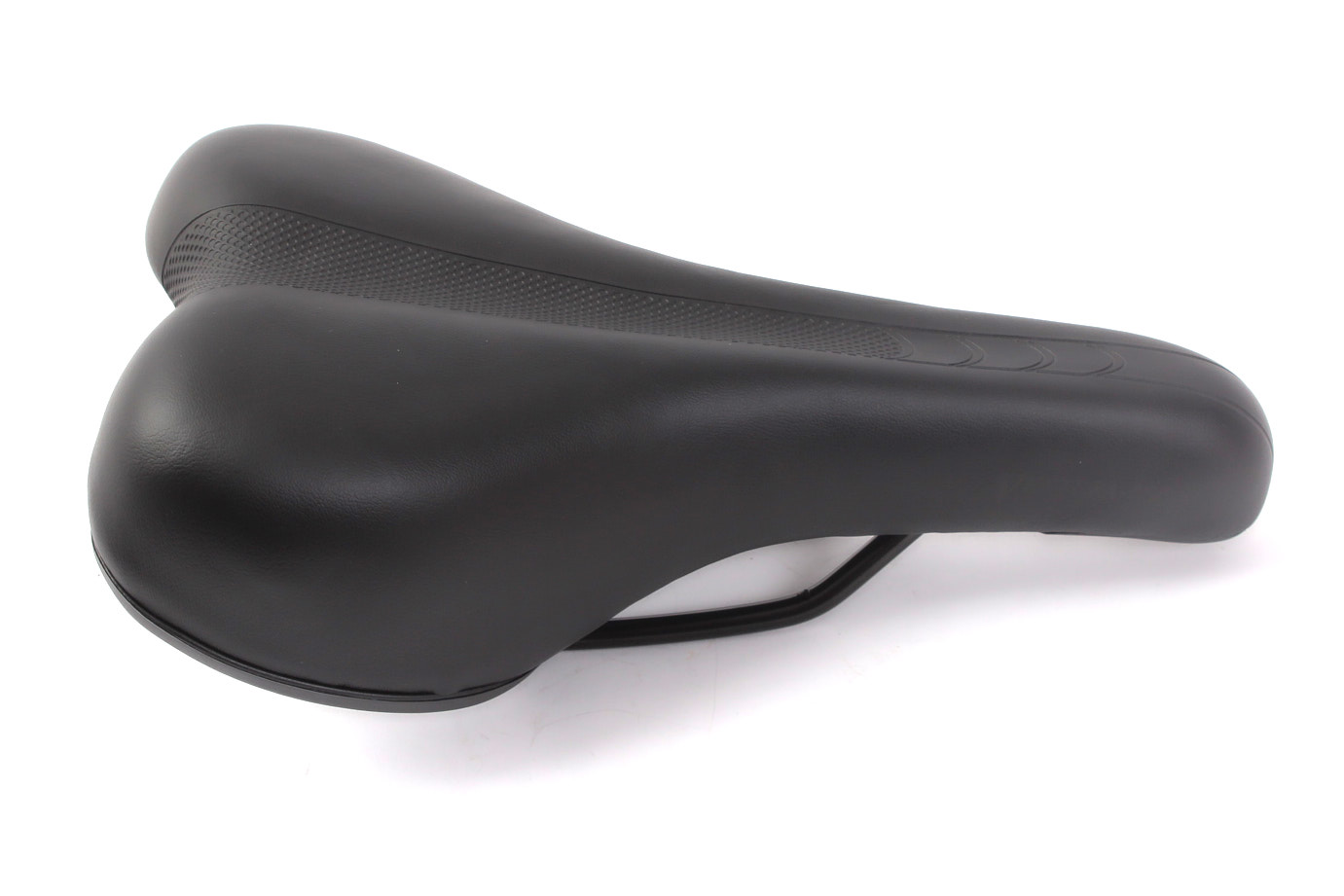 Fahrradsattel aus schwarzem Kunststoff von der Seite