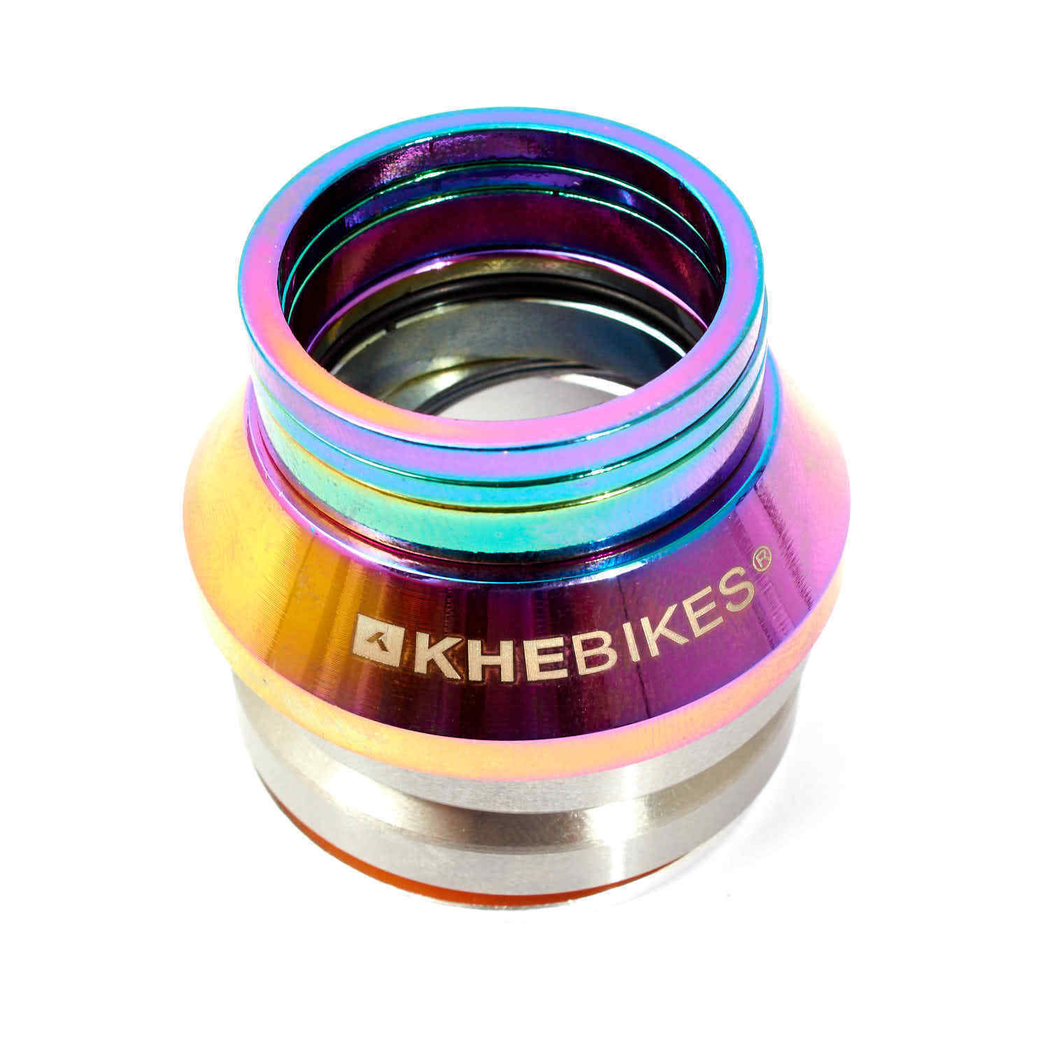 Ansicht von oben BMX Steuersatz mit KHEbikes Laser Logo Oil Slick