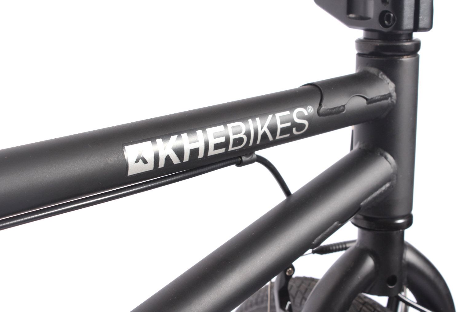 Rahmen schwarz mit KHEbikes Logo silber