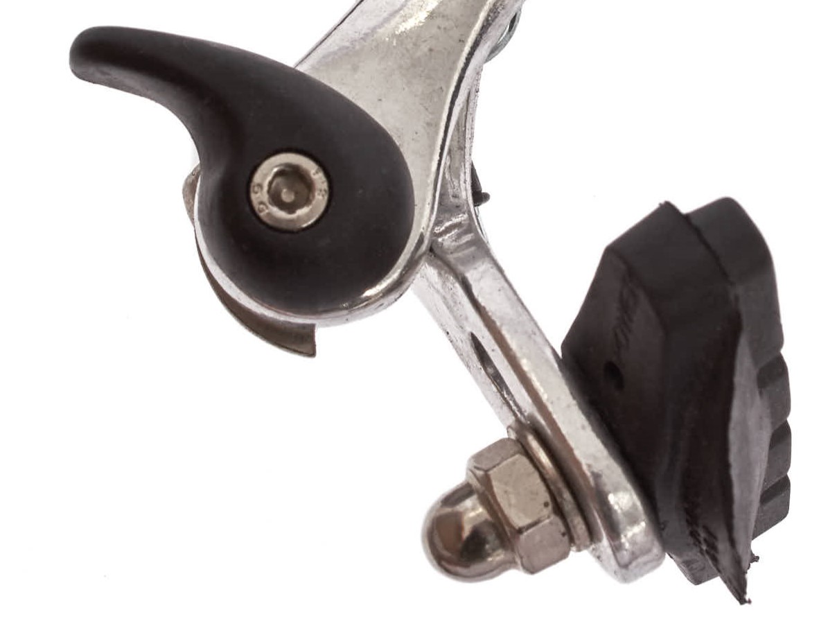 Seitenzug Hinterradbremse in silber mit schwarzen Bremsschuh