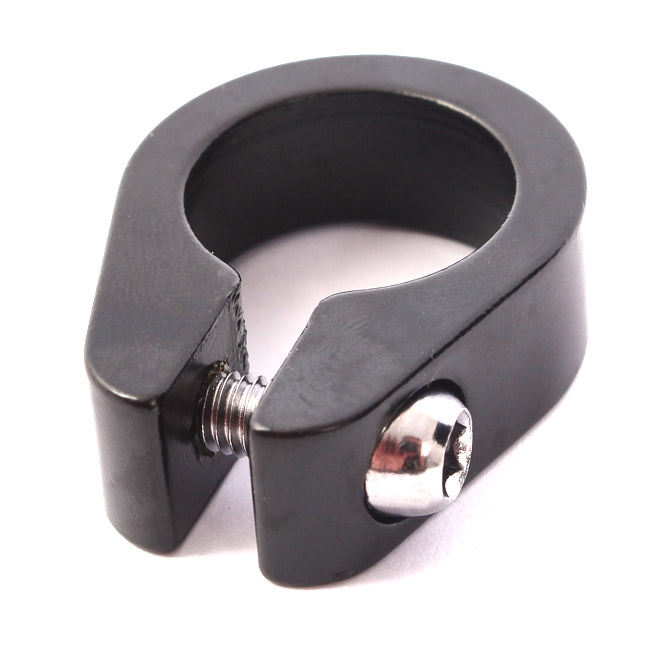 Schwarze Sattelklemme mit silberner Schraube