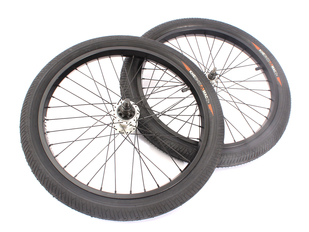 BMX wheelset including KHE MAC2 20 inch tires 14mm / 10mm S/B