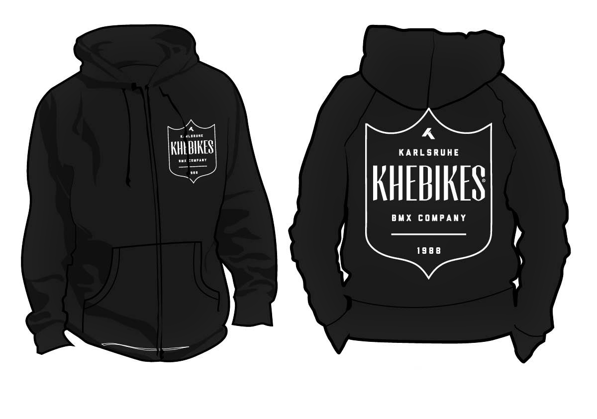 Schwarzer Zip-Hoodie mit weißem Logo von hinten und vorne