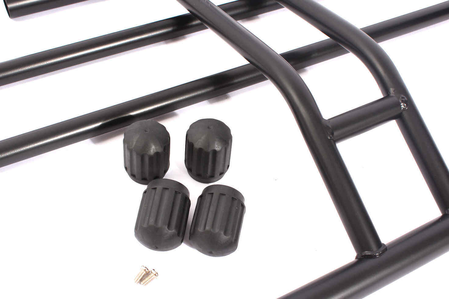 Nahaufnahme Rohrenden-Abdeckkappen in Schwarz Nahaufnahme Rohrenden-Abdeckkappen in Schwarz