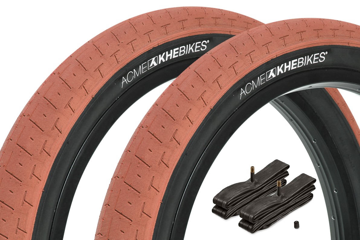 BMX tire set KHE ACME 20 inch x 2.40 inch brown + AV inner tube
