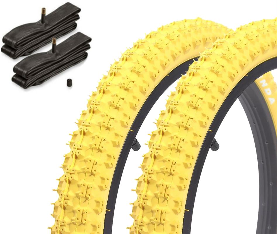 BMX tire set KENDA 20 inch x 2.25 inch yellow + AV inner tube