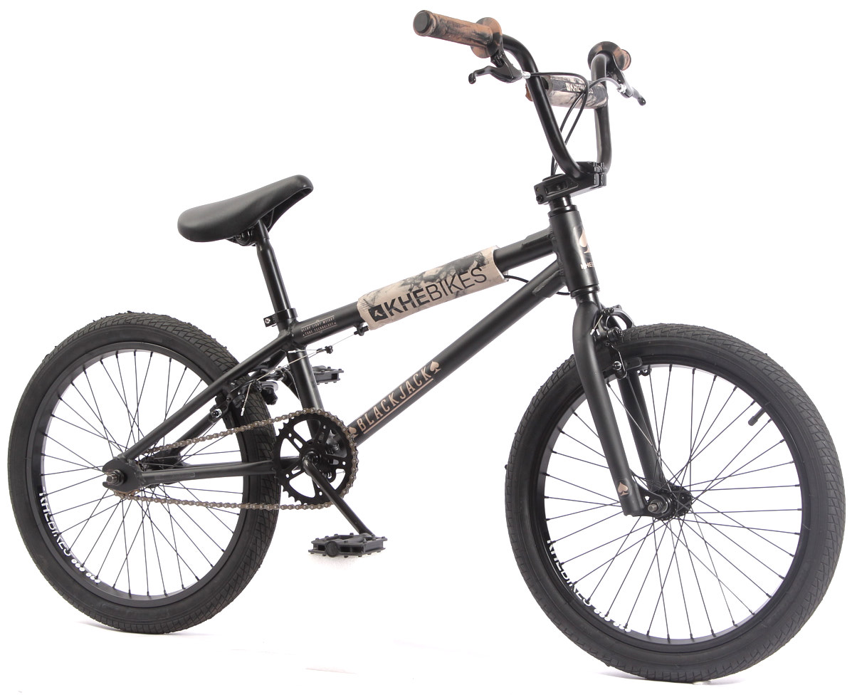 Seitenansicht BMX Rad schwarz Aluminium mit KHEbikes Logo